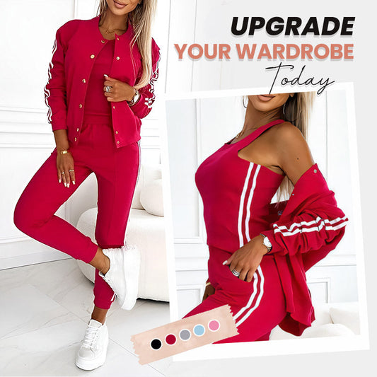 Driedelige set bestaande uit baseballjack en -broek voor dames