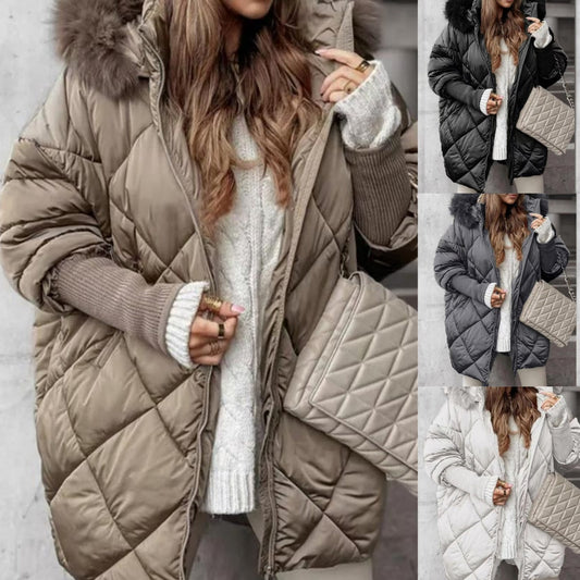 ✨Damesmode halflange parka 🧥 – Herfst- en wintermodel met gebreide mouwen en patchwork, flatterende pasvorm voor koude dagen