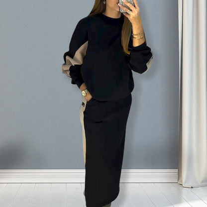 ✨Nieuw binnen✨Set van losse, kleurgeblokte top met lange mouwen en splitrok