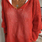 Dames Crochet Hollow Out Hooded Long Sleeve Tops
