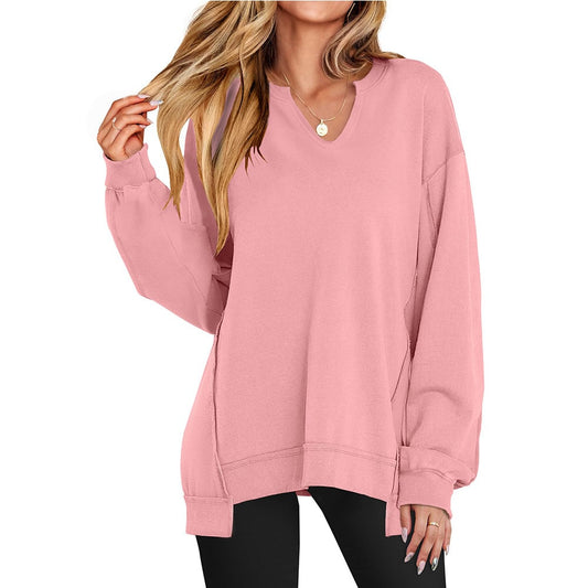 🍂✨Oversized damessweatshirt met V-hals, lange mouwen, tuniek, lichte trui