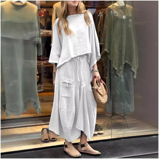 50% korting Zomer Uitverkoop🔥Casual dames top met ronde hals en loszittende rok, 2-delig pak