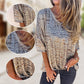 Dames T-shirt met losse V-hals, luipaardprint en halflange mouwen