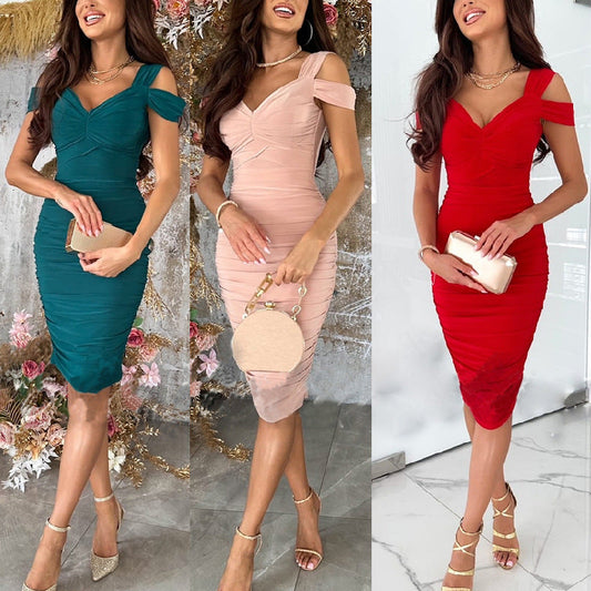 Vrouwen Slim Fit Sexy Off-Shoulder Bodycon Dress