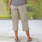 Effen Gekleurde Casual Cargo Capri Broek met Meerdere Zakken