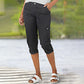 Effen Gekleurde Casual Cargo Capri Broek met Meerdere Zakken