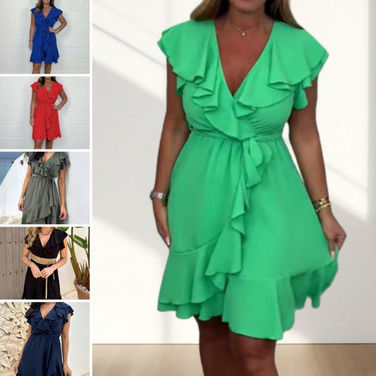 ⏰ Aanbieding voor beperkte tijd – 50% korting! 🎉Elegante jurk met V-hals en ruches voor dames