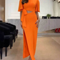 👗Rugloze midi-jurk met uitgesneden taille en split
