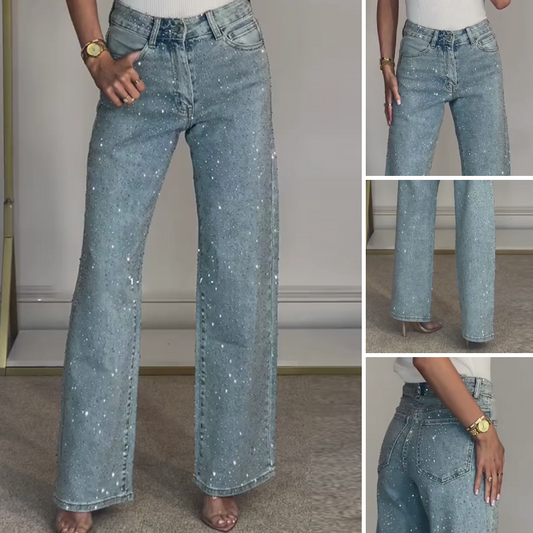 Jeans met rechte pijpen en strassversiering