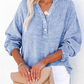 🔥Casual damesoverhemden met knoopsluiting en V-hals, oversized effen blouses en tops