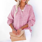 🔥Casual damesoverhemden met knoopsluiting en V-hals, oversized effen blouses en tops