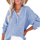 🔥Casual damesoverhemden met knoopsluiting en V-hals, oversized effen blouses en tops