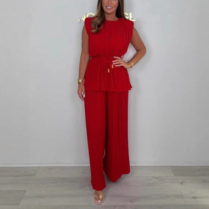 🌟Dames mouwloze top met riem en lange broek set