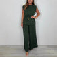 🌟Dames mouwloze top met riem en lange broek set
