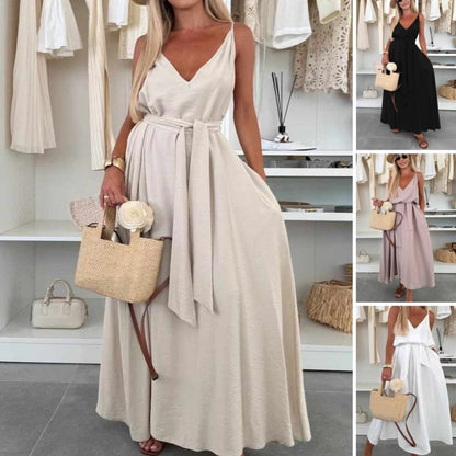 💜LAATSTE DAG PROMOTIE - 50% KORTING💜 Vrouwen Spaghetti Maxi Dress met Taillebandje
