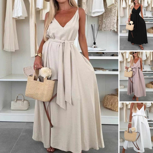 💜LAATSTE DAG PROMOTIE - 50% KORTING💜 Vrouwen Spaghetti Maxi Dress met Taillebandje