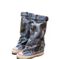 Platte retro laarzen van canvas met middelhoge schacht voor dames
