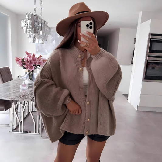 DAMES THERMISCHE KARDIGAN MET STAANDE KRAAG EN OPEN VOORZIJDE HERFST OVERSIZED SWEATERJAS MET KNOPEN