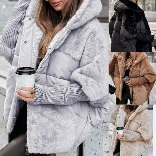 Oversized patchwork pufferjas met capuchon voor dames