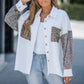 OVERSIZED DENIM JASJE VOOR DAMES MET LANGE MOUWEN, KNOPEN VOOROP EN PATCHWORK VAN PAILLETTEN