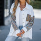 OVERSIZED DENIM JASJE VOOR DAMES MET LANGE MOUWEN, KNOPEN VOOROP EN PATCHWORK VAN PAILLETTEN