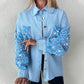 OVERSIZED DENIM JASJE VOOR DAMES MET LANGE MOUWEN, KNOPEN VOOROP EN PATCHWORK VAN PAILLETTEN