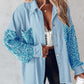 OVERSIZED DENIM JASJE VOOR DAMES MET LANGE MOUWEN, KNOPEN VOOROP EN PATCHWORK VAN PAILLETTEN