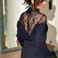 Elegante midi-jurk met hoge kraag en kanten rug voor dames
