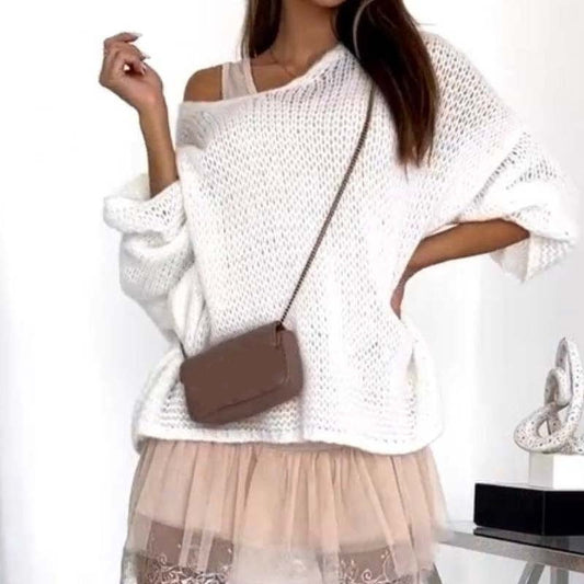 Women's Cozy Loose V-Neck Pullover Sweater