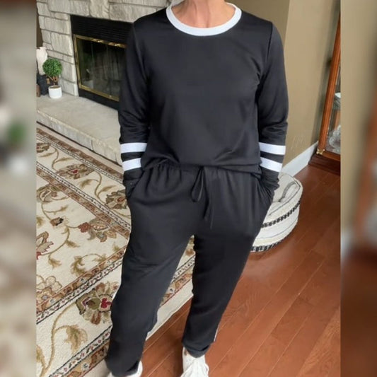 Dames 2-delig sweatsuit met ronde hals en kleurblokken
