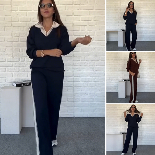 Dames Lange Mouw Revers Top & Broek Set