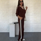 Dames Lange Mouw Revers Top & Broek Set