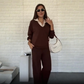 Dames Lange Mouw Revers Top & Broek Set