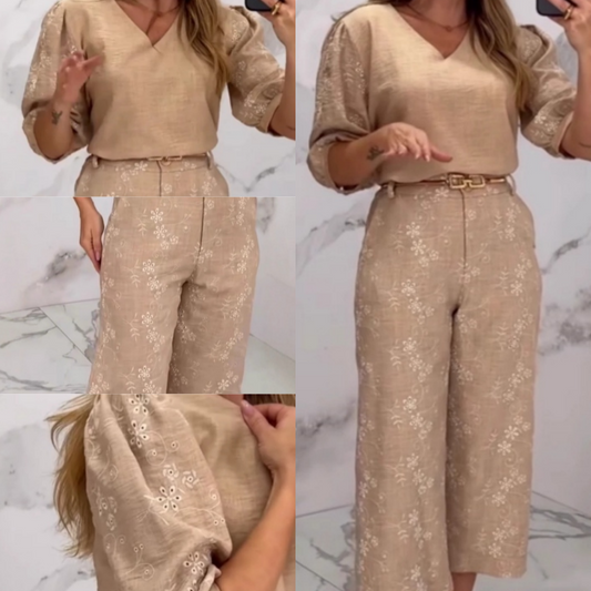 Elegante geborduurde 2-delige set voor dames