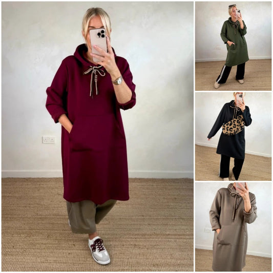 Oversized lange hoodiejurk met zakken voor dames