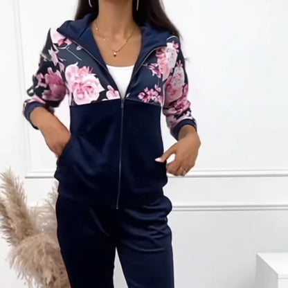 Dames bloemenprint hoodie 2-delige joggingpak set